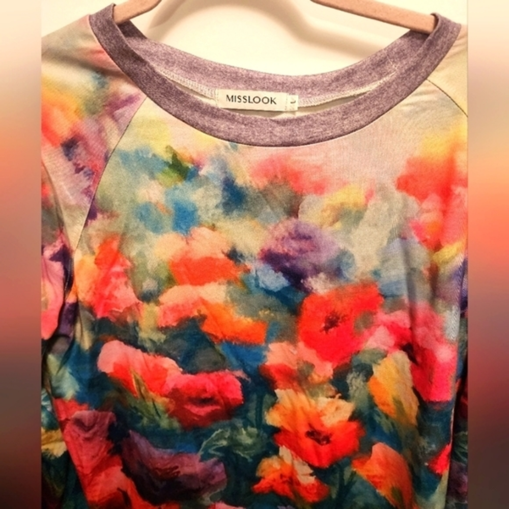 Misslook Colorful‎ Floral Long sleeve Top Size Large